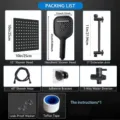Liste de colisage détaillée pour ensemble de douche à effet pluie en acier noir mat - 10" / Noir