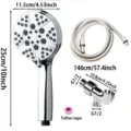 High-pressure chrome shower head set with 146cm hose and mounting bracket details - American Silver Full Set / Head + 1.5m Hose + Bracket / Silver