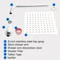 Complete stainless steel shower set components with 8-inch rainfall head and filter. - 8 Inch Square Silver + 30cm Arm + Filter / Silver