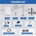 Packing list of the stainless steel shower head set including rainfall and handheld units - 10 Inch Silver 5 Function Spray Gun Set