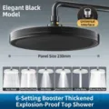 Matzwarte 230mm hogedruk regendouchekop met 6 straalstanden - 9 Inch 6-Functie Zwart Stijl