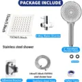 Complete stainless steel shower head set with rain head handheld spray and 57-inch hose - Set / 6 Inch Size / Silver