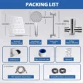 Complete stainless steel shower head set with rainfall and handheld units and extension arm - 12 Inch Silver 5 Function Spray Gun Set