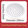 8-inch round stainless steel rainfall shower head top spray with 200mm diameter. - Silver / 8 Inch Round