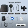 Matte black stainless steel shower head set components with installation manual and hose - 10 Inch Black 5 Function Spray Gun Set