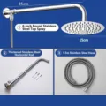 Polished stainless steel 6-inch round shower head set with 30cm rod and 1.5m hose - 6-Inch Round Shower System (With Rod/T-junction/1.5m Hose)