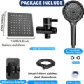 Matte black shower head set with rain head, handheld sprayer, hose and bracket components - Set / 6 Inch Size / Black