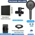 Full stainless steel shower head set with 3-way diverter, hose and handheld wand - Set / 8 Inch Size / Black