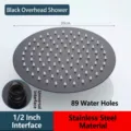 20cm Matte black stainless steel round shower head with 89 silicone nozzles and 1/2 inch interface - 8 Inch Round Black