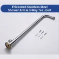 Thickened stainless steel L-shaped shower arm with 3-way connector and set of screws - Exposed Mount Support Set (T-junction + 30cm Rod)