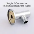 Polished stainless steel T-junction shower head connector including a complete screw pack - Single T-junction (Silver / Screw Kit Included)