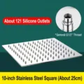High-pressure 10 inch square stainless steel rainfall shower head with 121 nozzles - 10 Inch Square