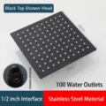 20cm Square matte black stainless steel overhead rain shower head with 100 nozzles - 8 Inch Square Black