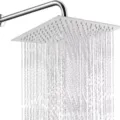 Square stainless steel rainfall shower head featuring a high-pressure massage spray effect - Square With 30cm Arm / 8 Inch