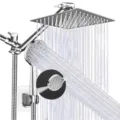 Modern chrome dual shower head combo featuring a rain top and handheld spray nozzles - 8 Inch Shower Head Set / Silver