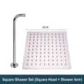 Stainless steel square rainfall shower head set with 30cm extension arm for bathrooms - Square With 30cm Arm / 12 Inch / Silver