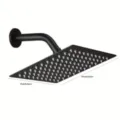 15cm matte black stainless steel square rain shower head with sturdy wall mount arm - Square With 15cm Arm / 6 Inch / Black