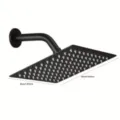 Black stainless steel square rainfall shower head 8 inch dimension - Square With 15cm Arm / 8 Inch / Black