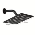 Modern large square stainless steel rain shower head in matte black finish, 30cm size - Square With 15cm Arm / 12 Inch / Black