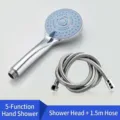 5-function handheld shower head set with 1.5m flexible stainless steel hose kit - 5-Mode Shower Head With 1.5m Hose / Silver