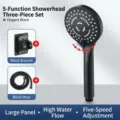 Matte black five-function handheld shower head set with flexible hose and bracket - Matte Black 5-Mode Shower Set With Hose And Drill-free Holder