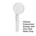 White filtered high pressure handheld shower head with one-key water stop button - Filtered Shower Head