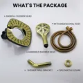 Complete components of the brushed gold 2-in-1 rainfall and handheld shower head set - American Dual Shower Head Set / Gold