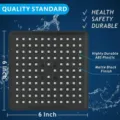 Matte black 6-inch square shower head made of durable ABS plastic with easy-clean nozzles. - Square Black