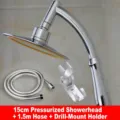 15cm high pressure shower head set including 1.5m flexible hose and wall mount bracket - 15cm pressurized shower +1.5 m encryption tube + aluminum seat