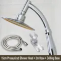 Pressurized 15cm chrome shower head set including 2m stainless steel hose and bracket. - 15cm pressurized shower +2 m encryption tube + aluminum seat