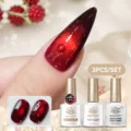 Coffret de 3 vernis BORN PRETTY avec gel œil de chat rouge et top coat goutte d'eau - Ensemble de 3 Pièces 014 / 3 Bouteilles