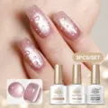 Σετ 3 τεμαχίων BORN PRETTY με ροζ cat-eye βάση και εφέ σταγόνων νερού στο top coat. - Σετ 3 Τεμαχίων 03 / 3 Μπουκάλια