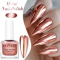 LILY'CUTE rose gold metallic nail polish bottle and stiletto nails with mirror effect swatch - JS03-Mirror Rose Gold