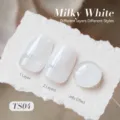 Vernis à ongles gel blanc laiteux translucide TS04 présenté avec effets de couches - Blanc Laiteux (TS04)