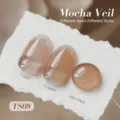 Vernis à ongles moka translucide TS08 montrant différents effets de couches - Voile Mocha (TS08)