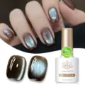 BORN PRETTY ice crystal cat eye gel nail polish in reddish brown with blue shimmer. - Charming Red (MY247)