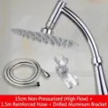 Professional 15cm round shower head set with 1.5m encrypted hose and aluminum bracket - 15cm non-pressurized +1.5 m encryption tube + aluminum seat