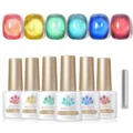 Close-up detail of 6-piece BORN PRETTY cat eye gel polish set with glitter effects - Set / Fantasy Island Style (M03)