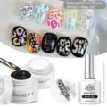 Poking nail gel set in black and white with base gel and various nail art designs - Full Combo Set (Black + White + Base + Stick)