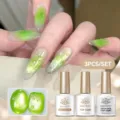 Σετ BORN PRETTY 3τμχ με top coat σταγόνα νερού και πράσινο τζελ νυχιών cat eye - Σετ 3 Τεμαχίων 06 / 3 Μπουκάλια