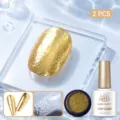 Set de nail art BORN PRETTY avec top coat effet ondulation et poudre de chrome dorée - Ensemble 2 Pièces 18 / Ensemble deux pièces