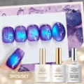 Set smalto gel BORN PRETTY 15ml con top coat a goccia d'acqua per nail art 3D viola - Set di 3 pezzi / Stile 08