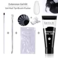 Kit professionnel de gel extension ongles avec pinceau capsules et pousseur métal - Ensemble de 5 Pièces (5PCS-01) / Transparent