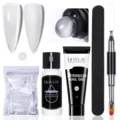 Kit complet extension d'ongles LILY'CUTE avec gel UV, solution de glissement et outils. - Teinte 01 (Blanc) / Set de 5 pièces