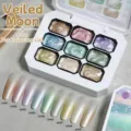 9 Farben festes Nagelkunst-Gel-Set mit Perlen-Finish und passenden Farbmustern - Verschleierter Mond / 9-Gitter Solid Gel