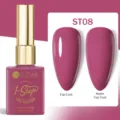 UR SUGAR 1-step gel nail polish ST08 berry pink showing glossy and matte top coat finishes - Berry Pink (ST08)