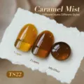 Échantillon de vernis gel Caramel Mist avec différents effets de couches TS22 - Brume de Caramel (TS22)