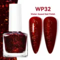 Esmalte de uñas LILY'CUTE WP32 a base de agua, color rojo oscuro con purpurina 7ml - Esmalte de Uñas a Base de Agua / 32 Rojo oscuro con purpurina dorada