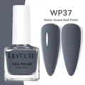 LILY'CUTE water-based nail polish WP37 slate grey showing glossy and matte nail effects - Water-Based Nail Polish / 37 Grey Blue