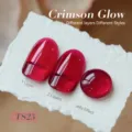 Vernis à ongles gel gelée cramoisi translucide TS25 montrant divers effets de couches - Cramoisi (TS25)